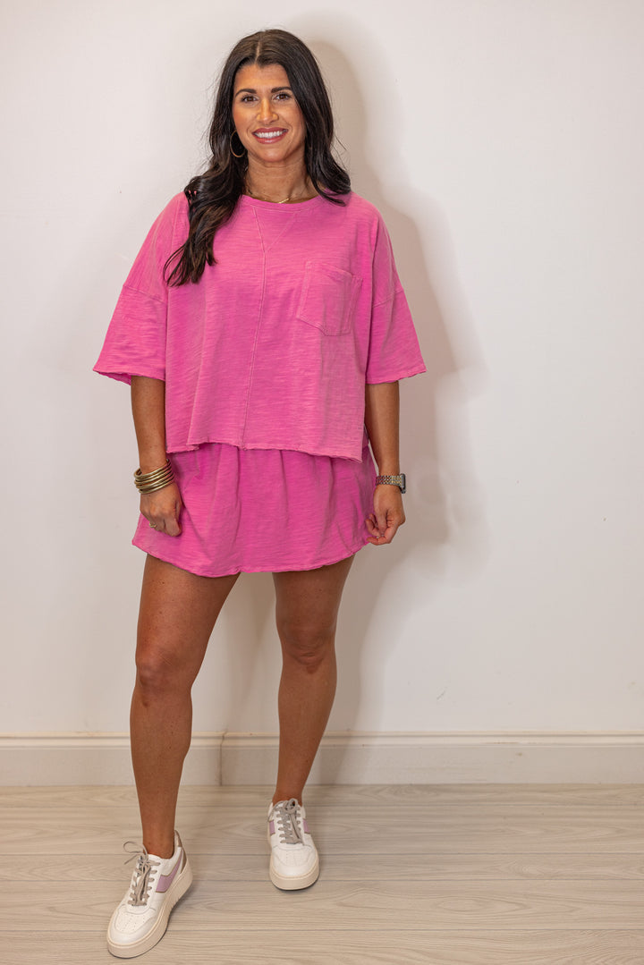 fuchsia cotton knit casual top