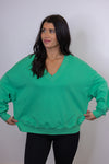 green vneck pullover knit top