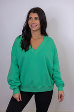 green vneck pullover knit top