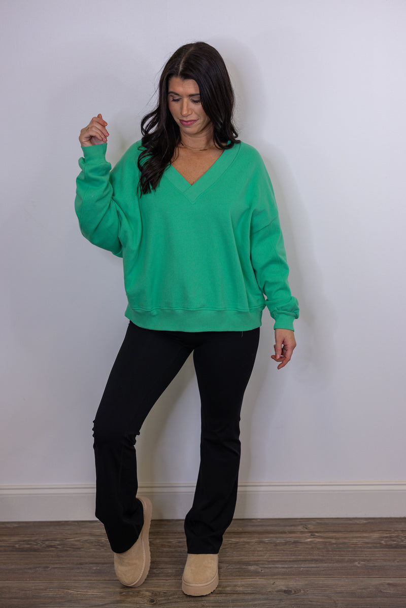 Trending Green V Neck Sweatshirt