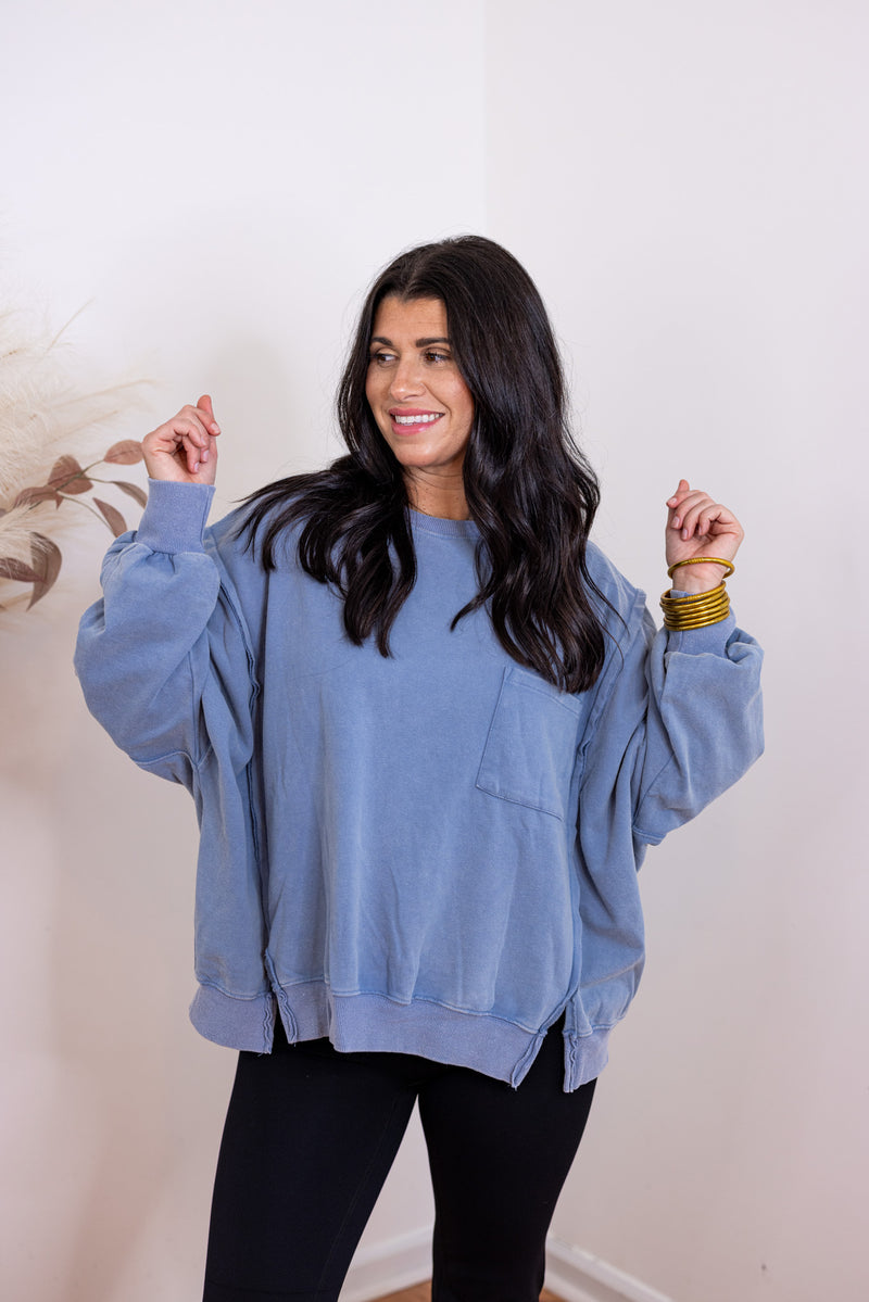 faded blue cotton mineral washed pullover 