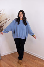 faded blue cotton mineral washed pullover 