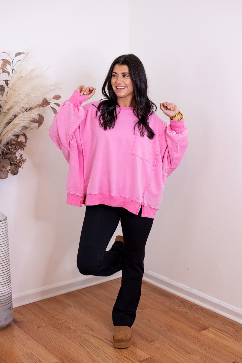 pink cotton mineral washed pullover 