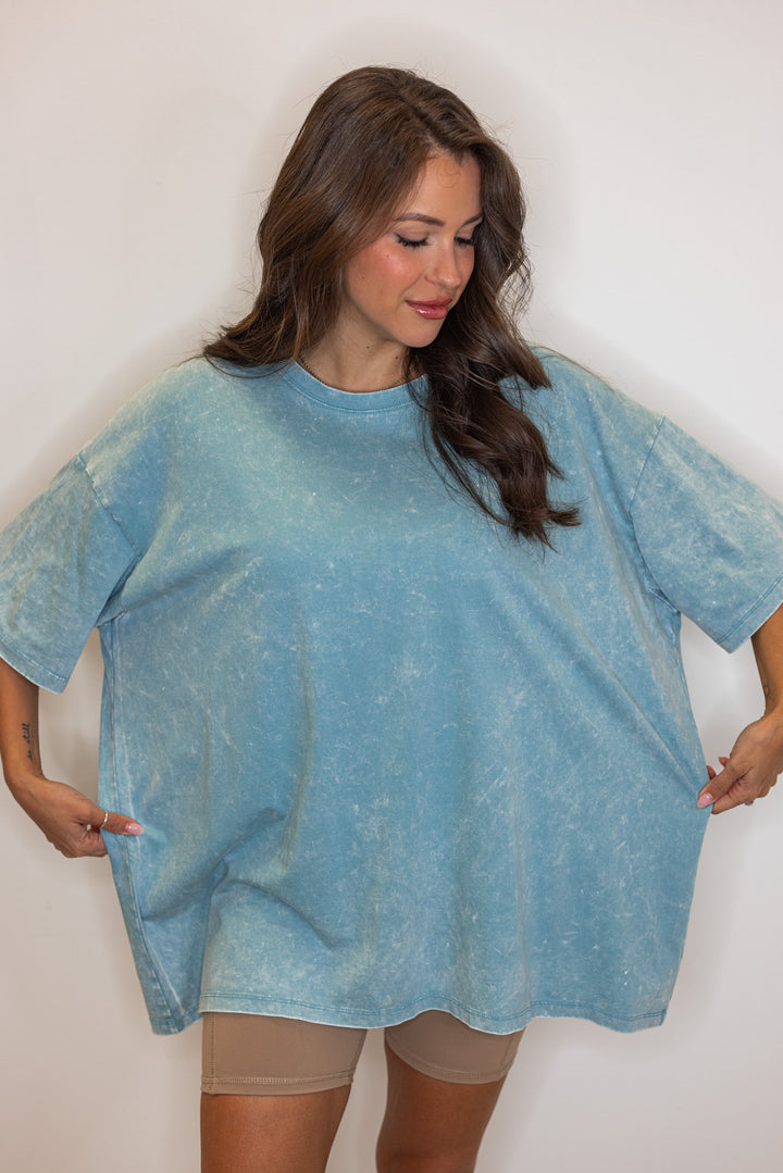 blue cotton mineral washed oversized tshirt