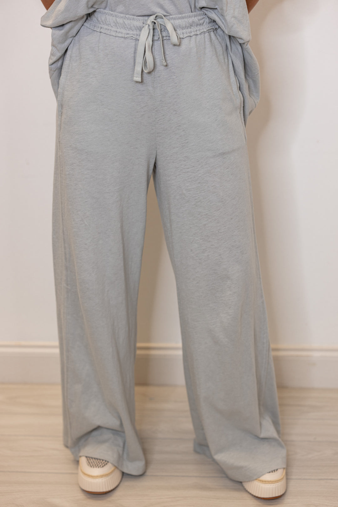 heather grey cotton slub knit wide leg lounge pants