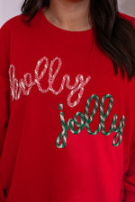 red oversized holly jolly pullover