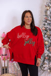 red oversized holly jolly pullover