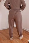 brown ribbed knit elastic waist joggers