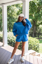 royal blue sweat pant shorts set