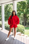 red fleece lined crew neck pullover