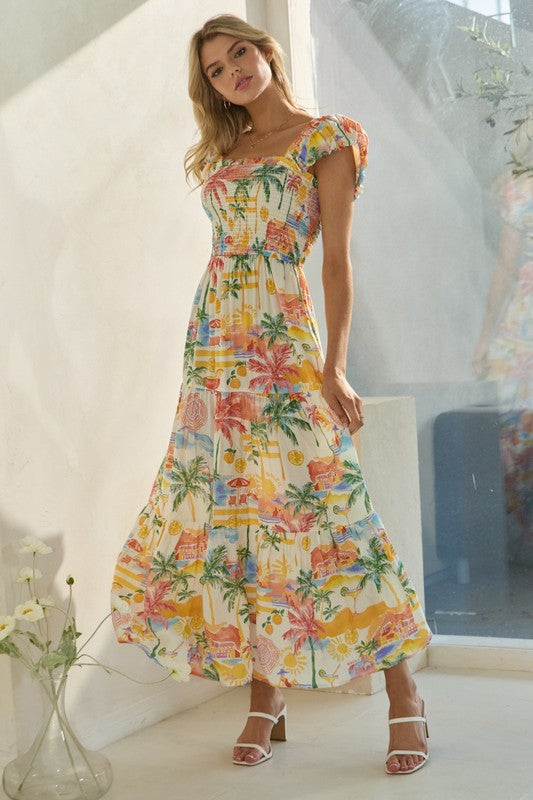 Vacation Awaits Cream Midi Dress