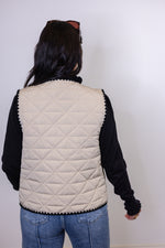 cream black ric rac trim quilted vest