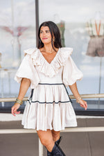 cream black ruffle babydoll dress