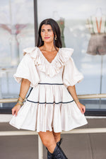 cream black ruffle babydoll dress