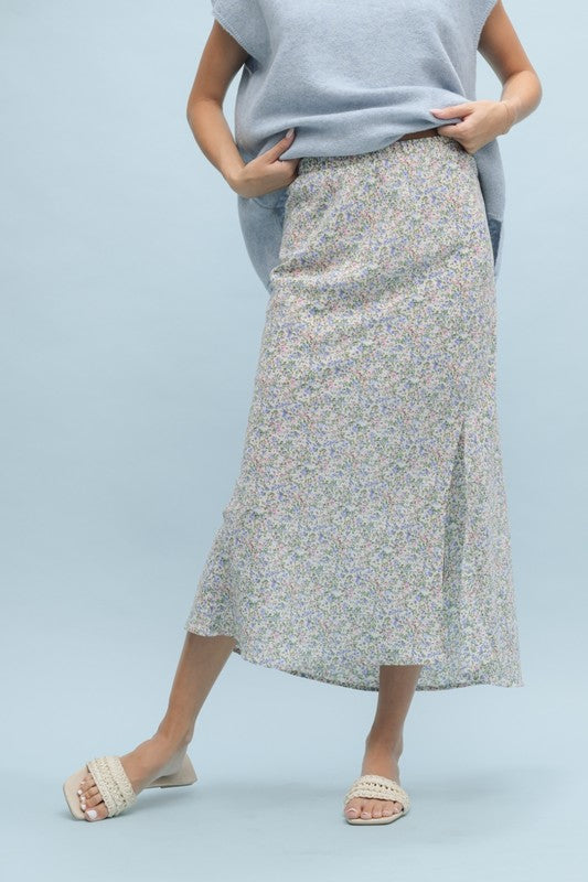 Wishlist Cream midi skirt with pink and blue floral print