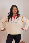 colorblock trim cream quarter zip sweater