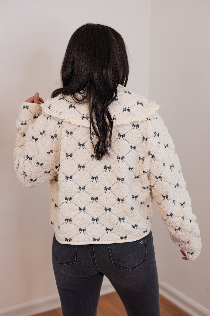 mable cream black embroidered bow jacket