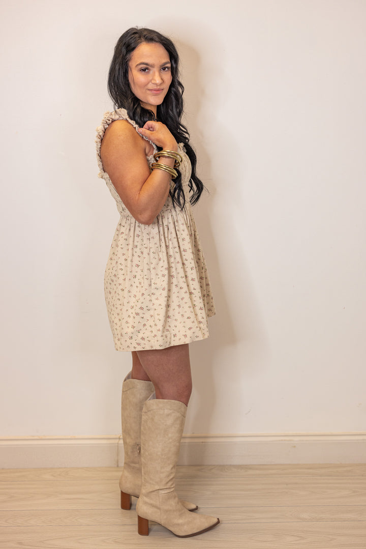 cream floral boho denim romper