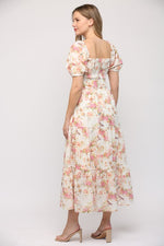 Fate by LFD Cream floral print embroidered midi dress with tie at waist