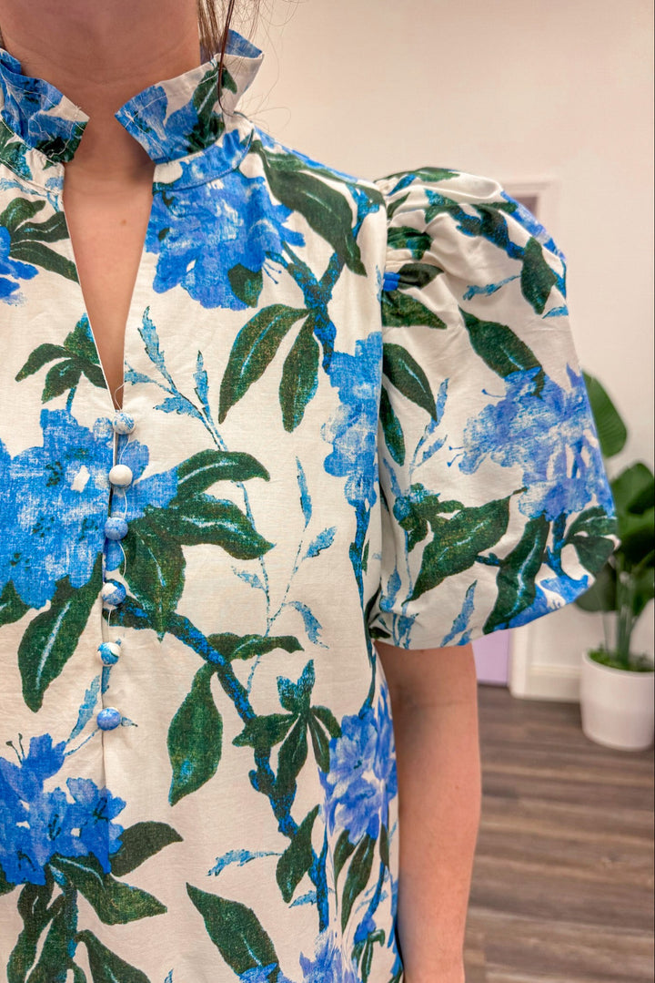 Women's elegant blue green floral midi dress by Entro