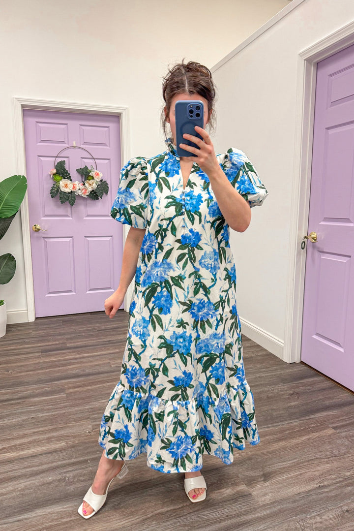 Women's blue green floral midi dress by Entro