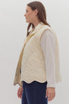 Entro Cream snap front quilted puffer vest with scalloped bottom hem