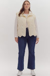 Entro Cream snap front quilted puffer vest with scalloped bottom hem