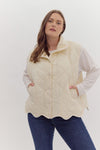 Entro Cream snap front quilted puffer vest with scalloped bottom hem