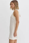 Entro Cream woven textured knit dress beaded pearl details