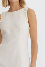 Entro Cream woven textured knit dress beaded pearl details