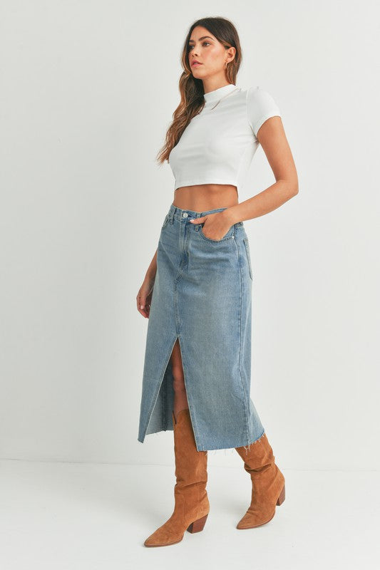 Just Panmaco Light blue denim midi skirt with front slit