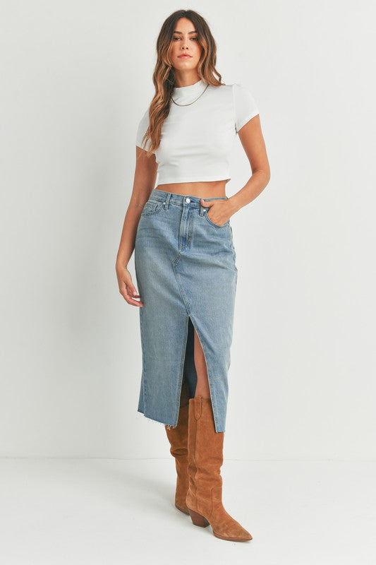 Just Panmaco Light blue denim midi skirt with front slit