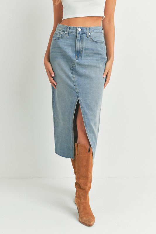 Just Panmaco Light blue denim midi skirt with front slit