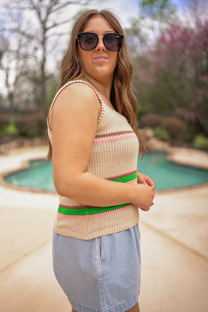 beachy boho knit striped tank