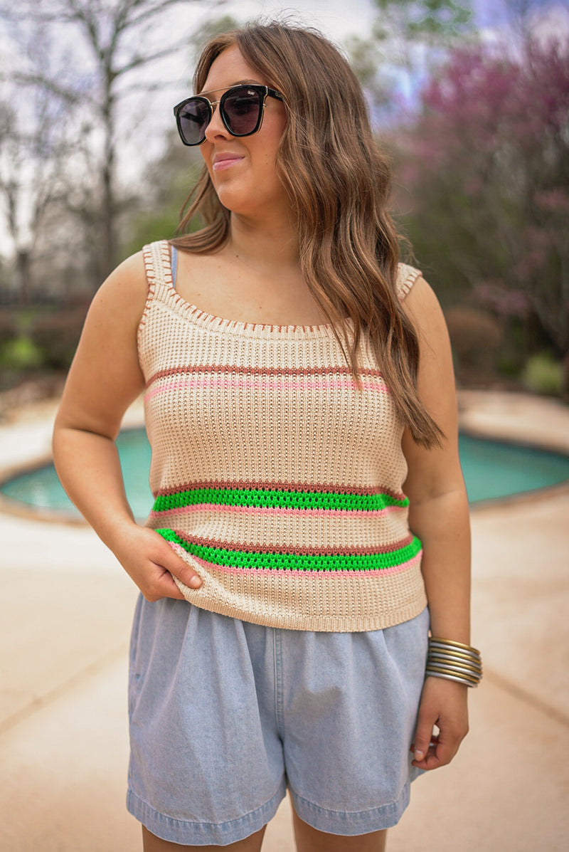 beachy boho knit striped tank