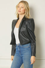 black cropped leather blazer