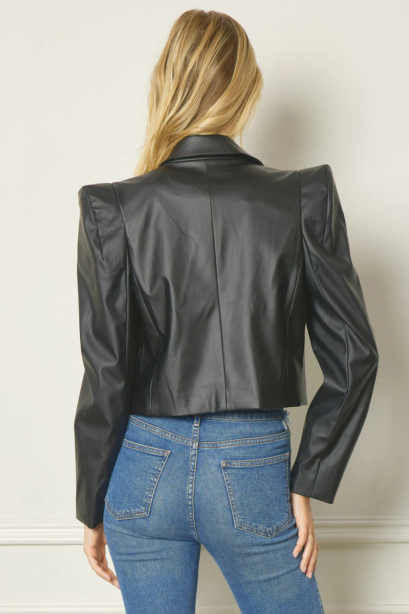 black cropped leather blazer