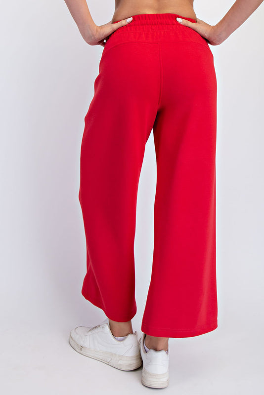 cropped wide leg red scuba knit rae mode pants back view