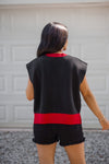 red black sequin football knit top