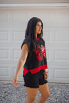 red black sequin football knit top