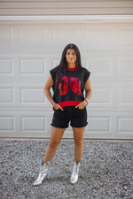 red black sequin football knit top