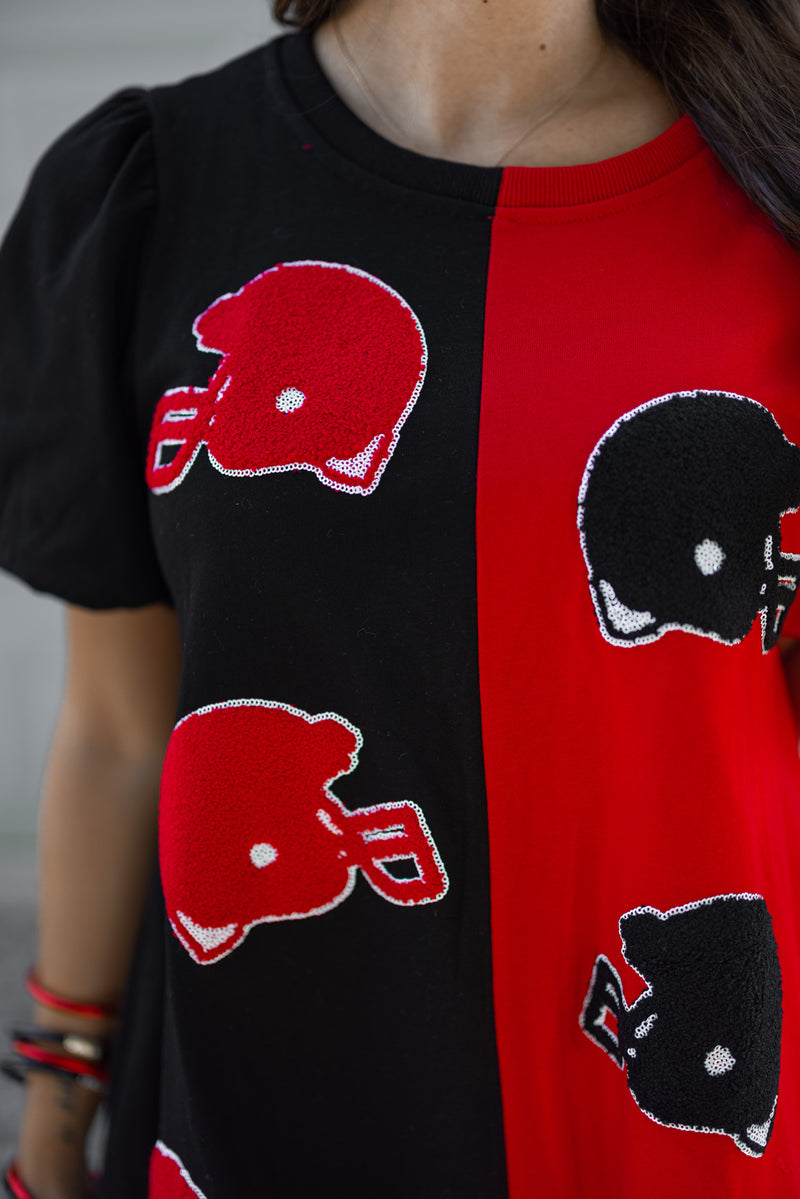 red black football helmet gameday dress