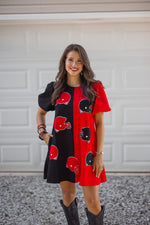 red black football helmet gameday dress