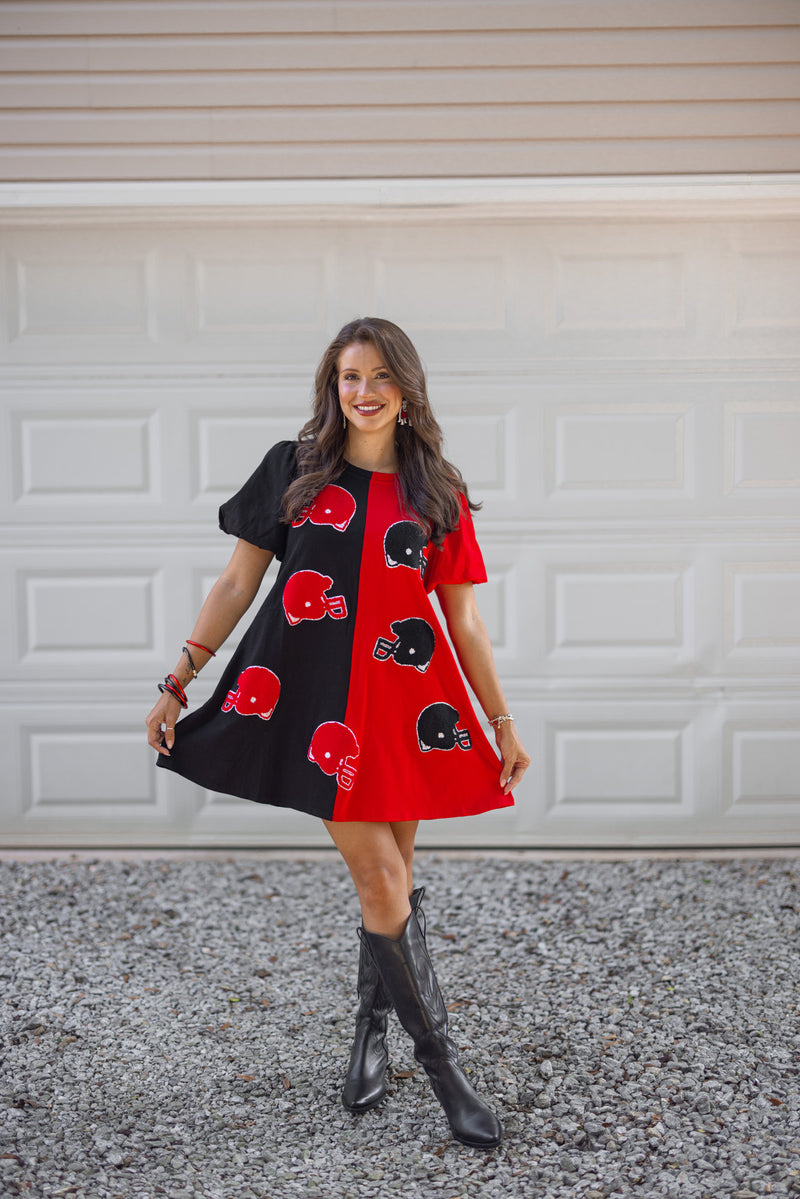 red black football helmet gameday dress