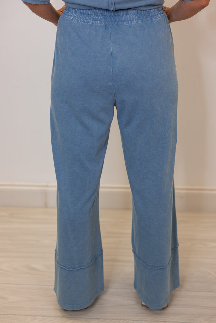 cute easy everyday blue cotton wide leg lounge pant