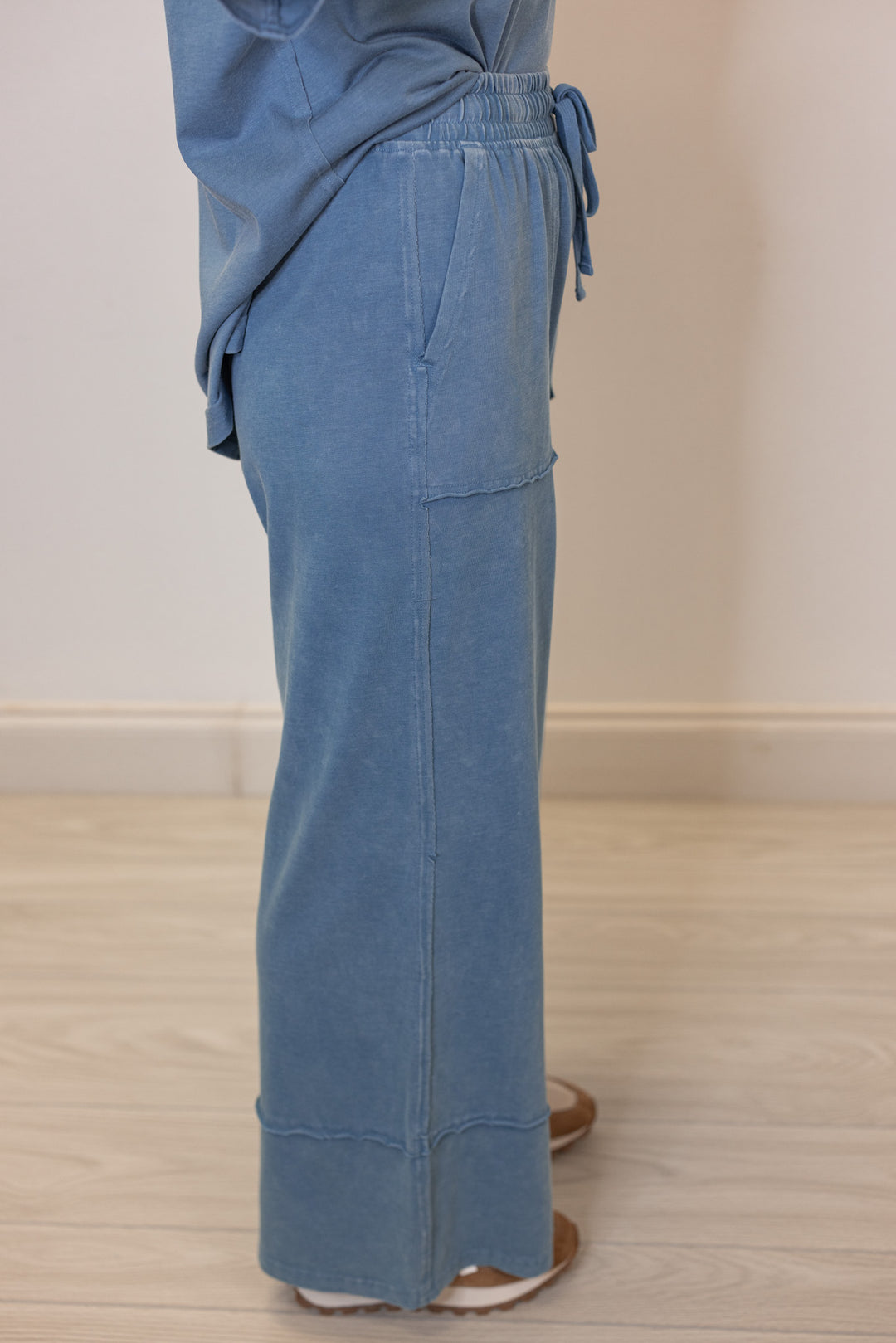 cute easy everyday blue cotton wide leg lounge pants