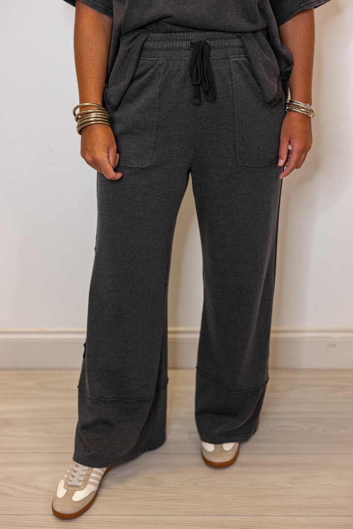 cute easy everyday black cotton wide leg lounge pants 