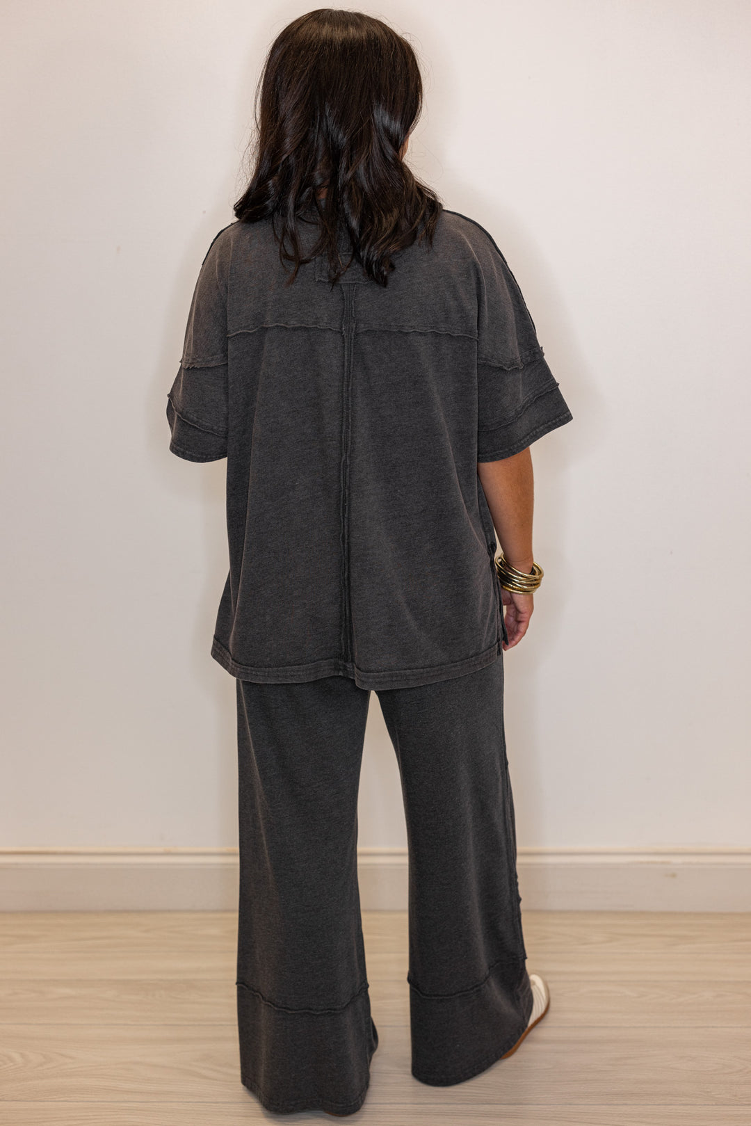 everyday black cotton wide leg lounge pants set