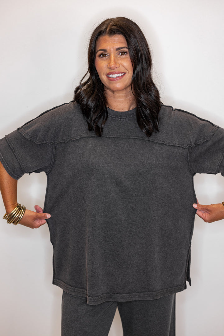 black mineral washed cotton tee shirt