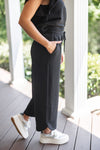 black cropped wide leg casual pants